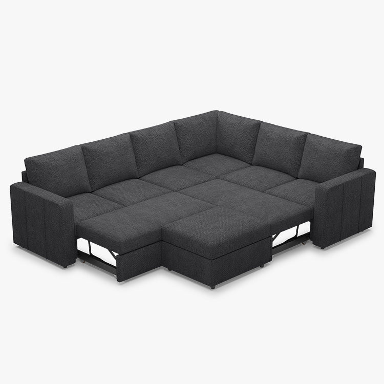 Belffin 6 Seats Modular Chenille Pull-out Sofa with Storage Ottoman