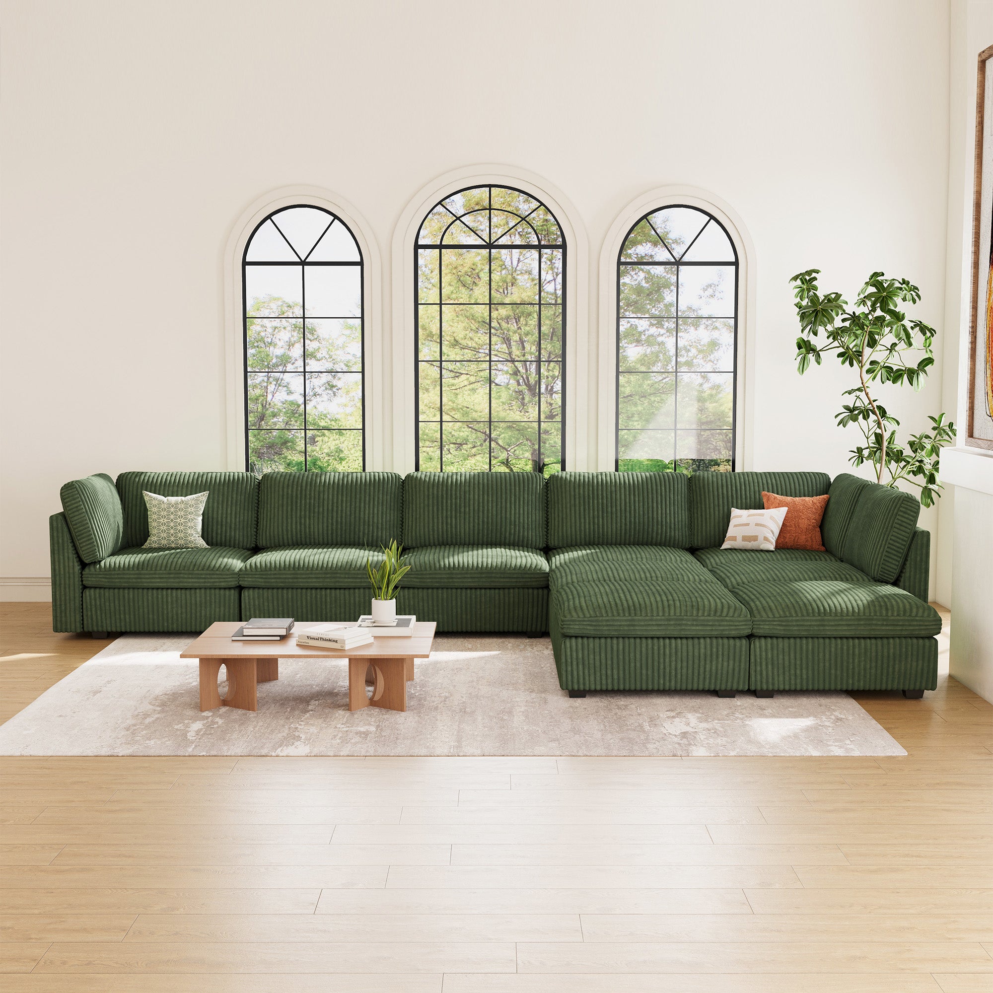 Belffin 9 Seats + 8 Sides Oversized Modular Wide-Ribbed Corduroy Sofa with Large Storage Ottoman