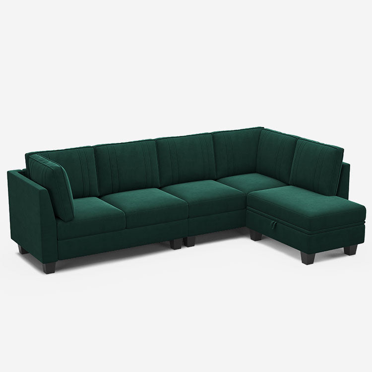 Belffin 5 Seats Sectional Velvet Sofa with Chaise