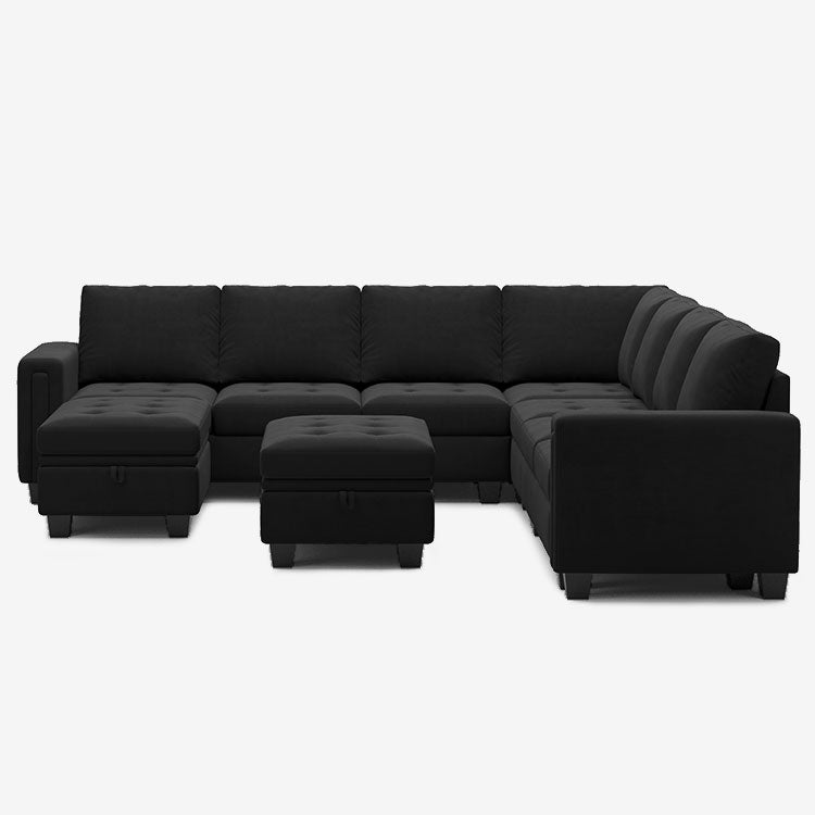 Onyx-Black-/-Velvet-9-Seat-U-Shaped-Sectional-with-Return