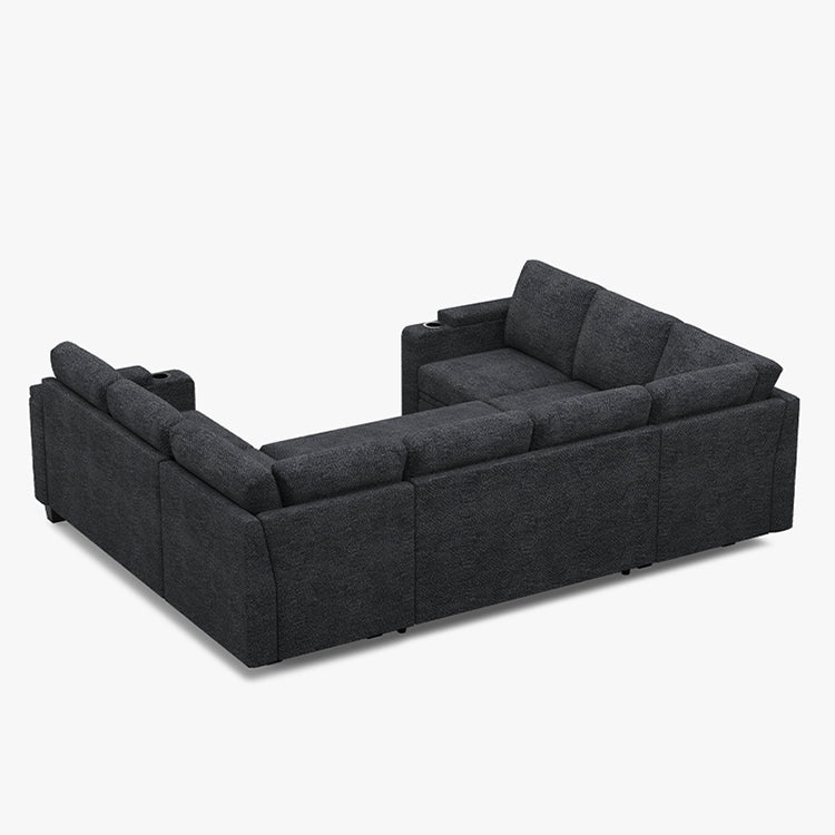 Belffin Modular 8 Seater Modular Chenille Pull-out Sofa with Storage Seats