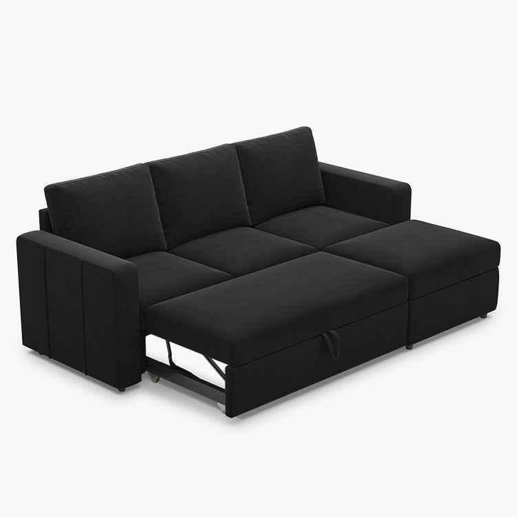 Belffin 3 Seats Modular Velvet Pull-out Sleeper Sofa with Storage Ottoman