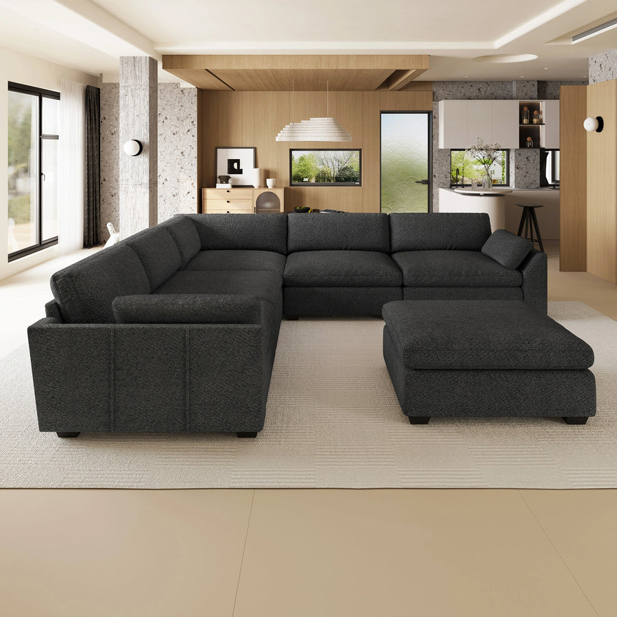 Graphite-Grey-/-Chenille-6-Seat-U-Shaped-Sectional-with-Return