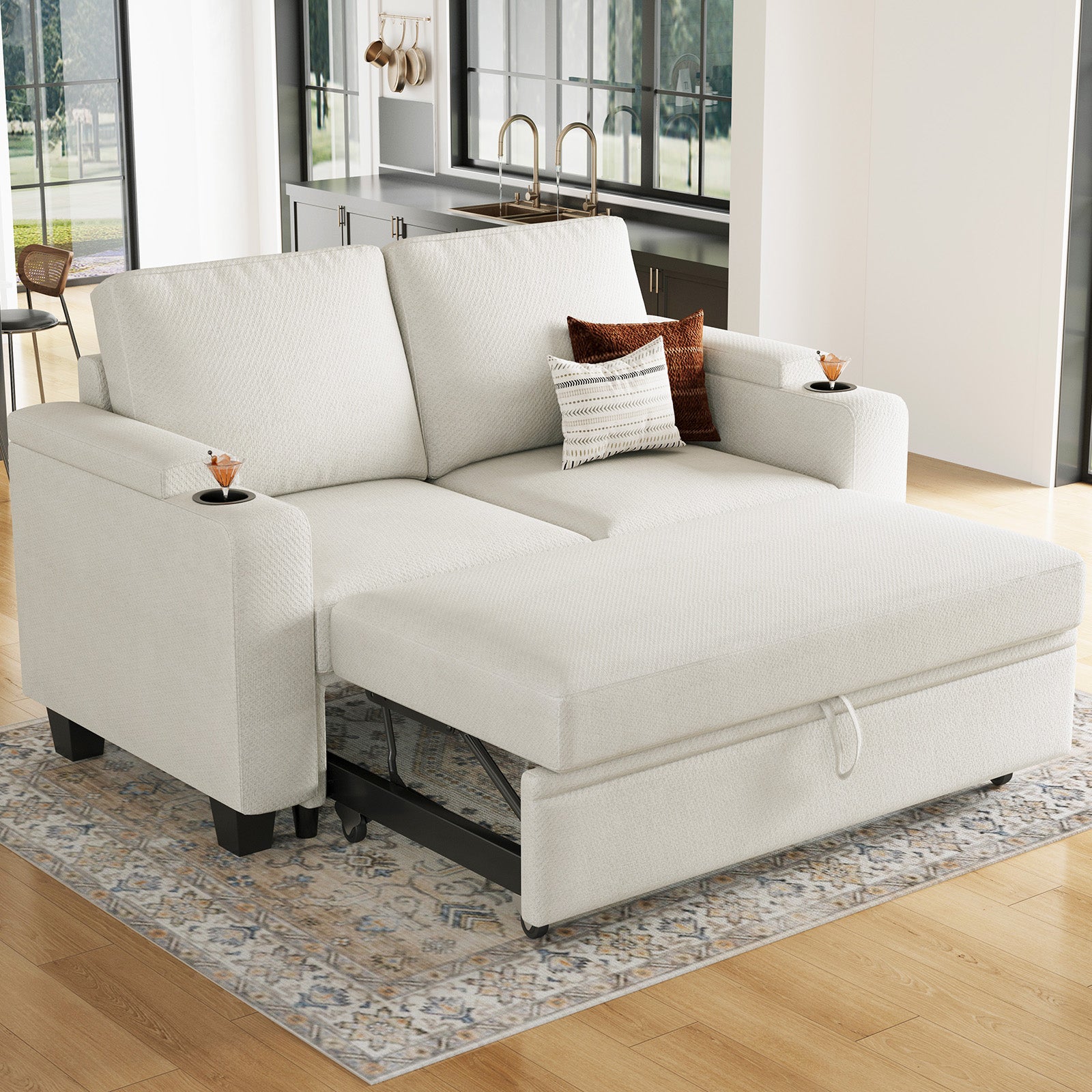 Chenille-Misty-White-Pullout-Loveseat