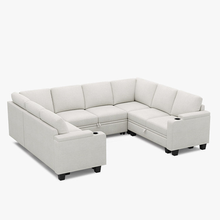 Belffin Modular 8 Seater Modular Chenille Pull-out Sofa with Storage Seats