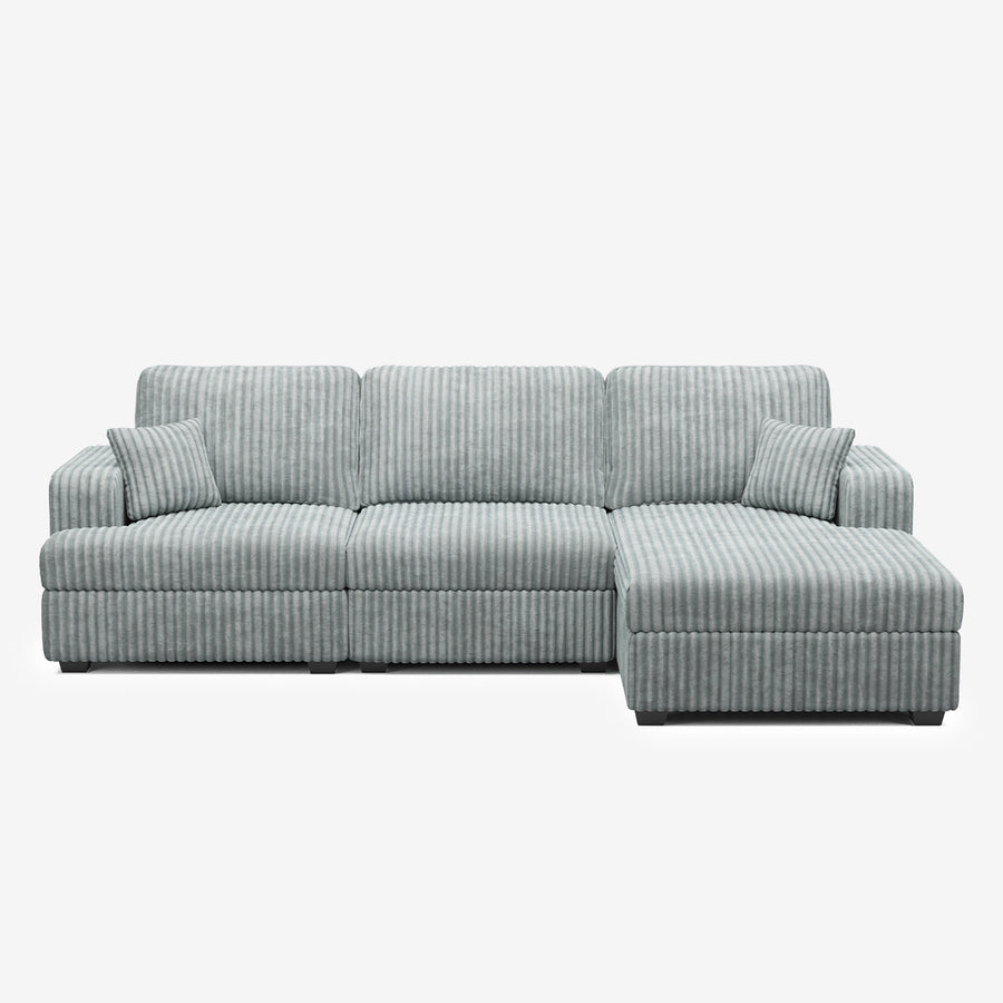 Frosted-Grey-/-Corduroy-3-Seat-Right-Chaise-Sectional