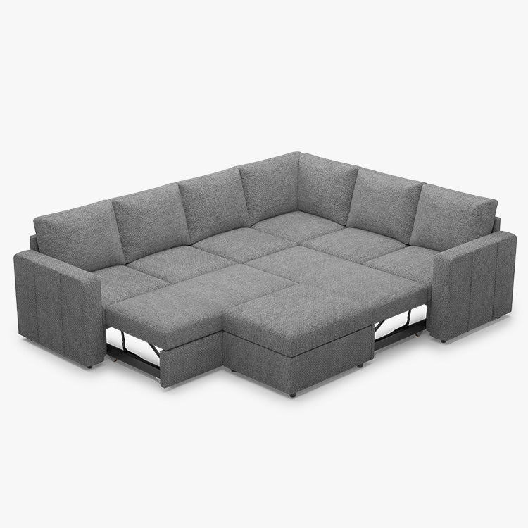 Belffin 6 Seats Modular Chenille Pull-out Sofa with Storage Ottoman