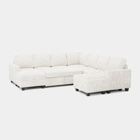 White-Beige-/-Faux-Rabbit-Fur-Corduroy-8-Seat-U-Shaped-Right-Chaise-Pullout-Sectional