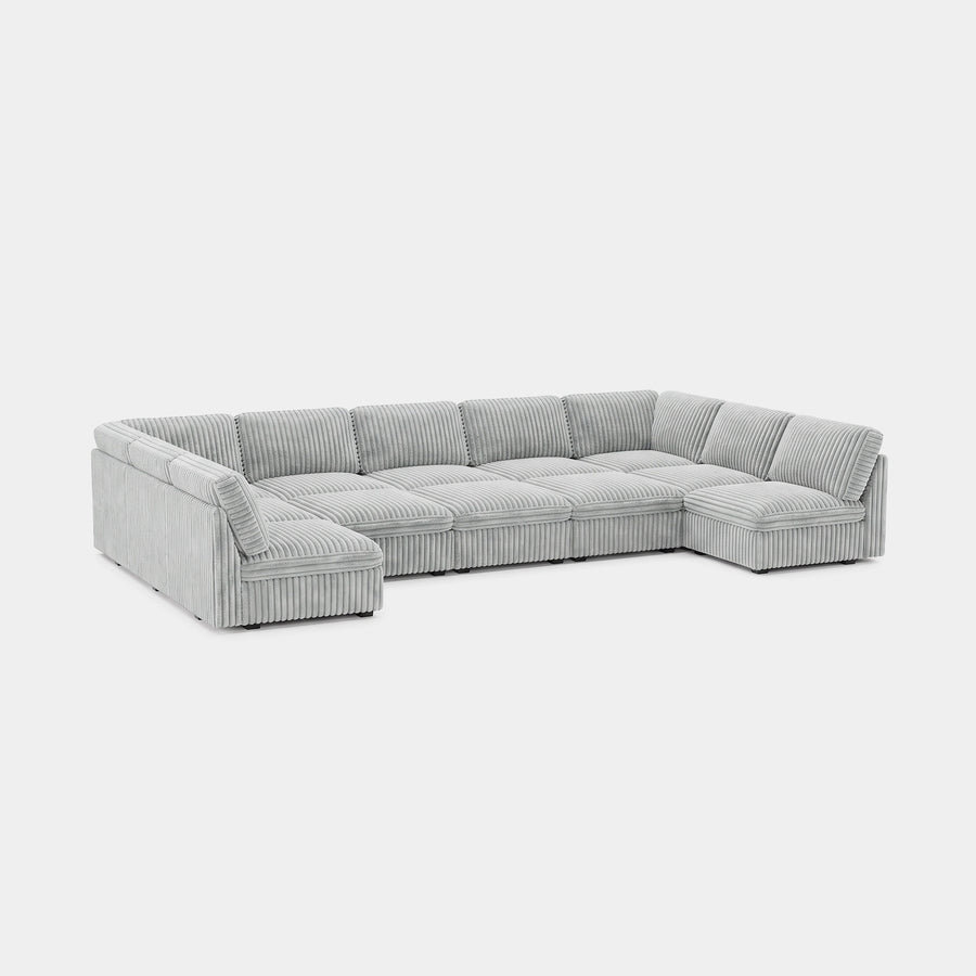 Cloud-Gray-/-Corduroy-12-Seat-U-Shaped-Pit-Sectional