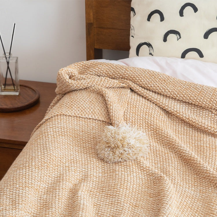 Belffin Cotton Pom-Pom Knit Blanket