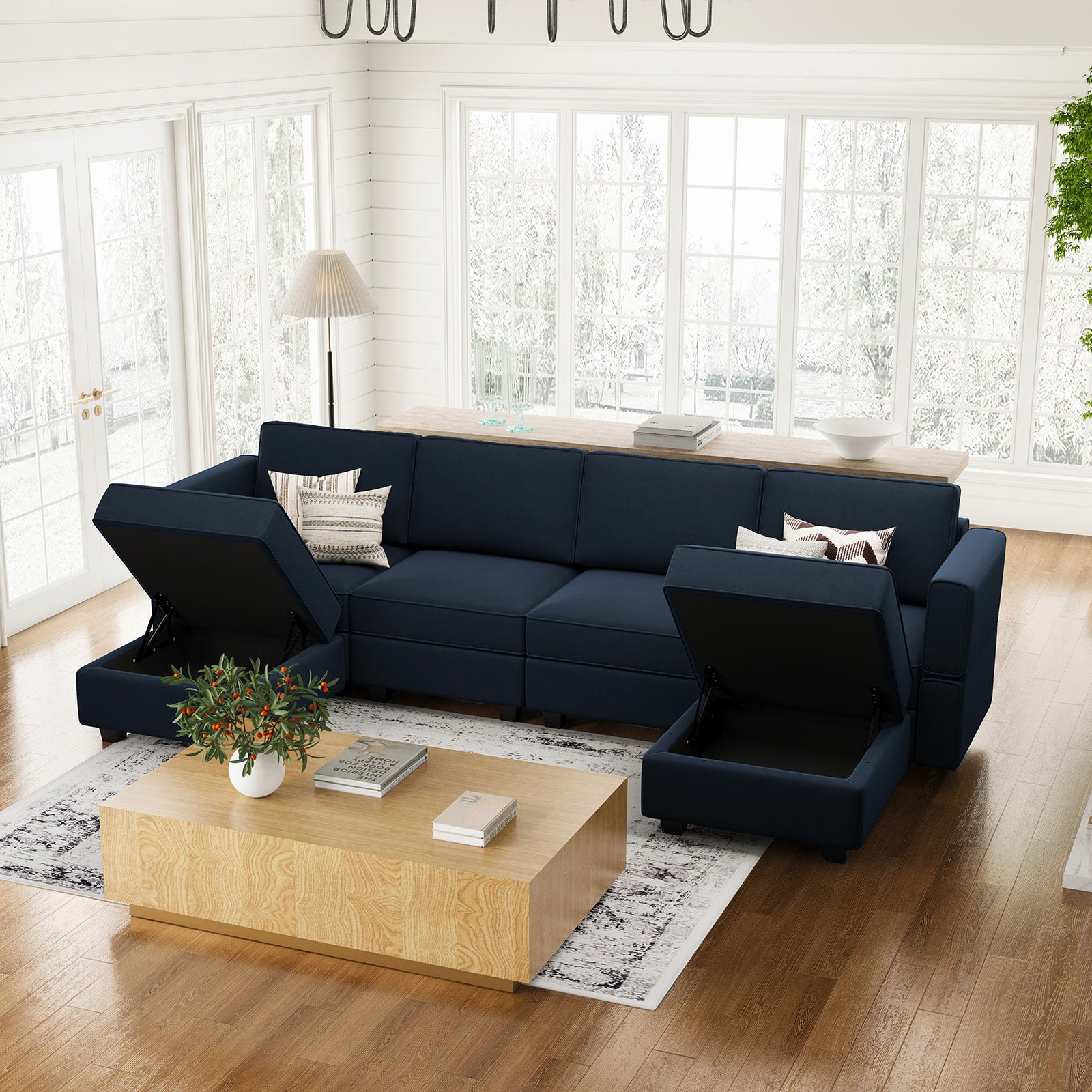 Belffin 6 Seats + 6 Sides Modular Velvet Sofa with Storage Seat