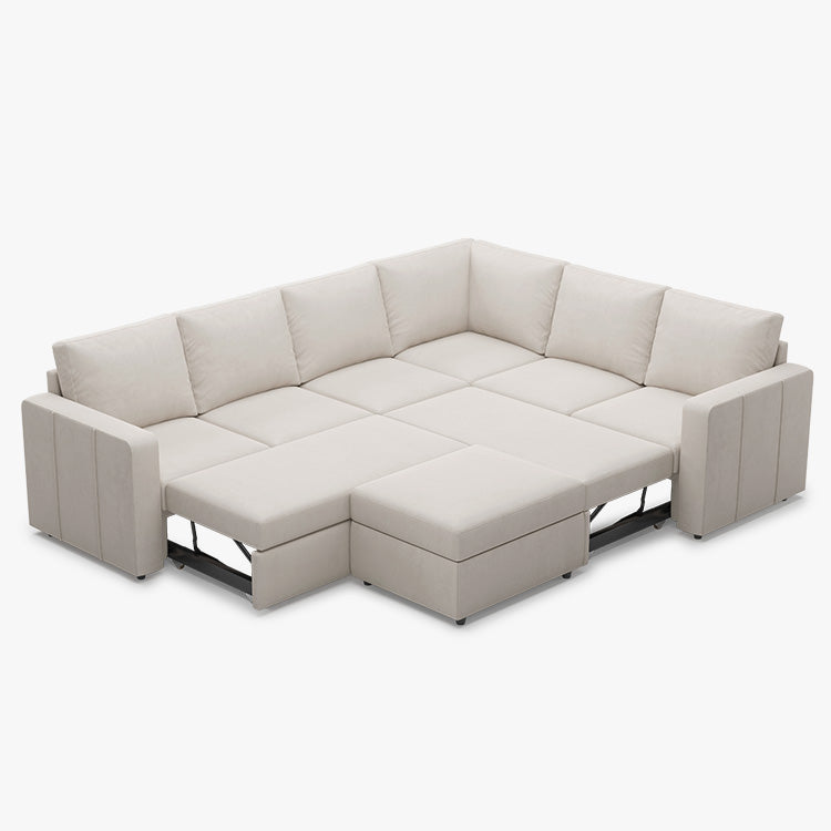 Belffin 6 Seats Modular Velvet Pull-out Sleeper Sofa with Storage Ottoman