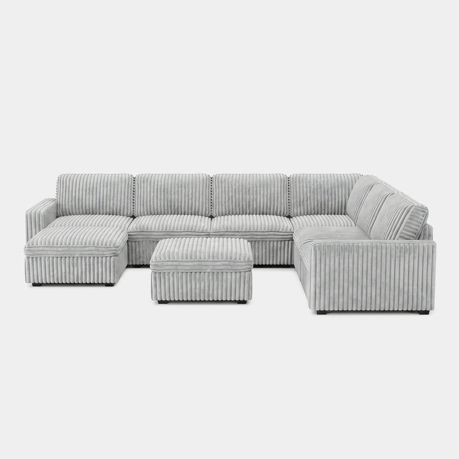 Cloud-Gray-/-Corduroy-8-Seat-U-Shaped-Sectional