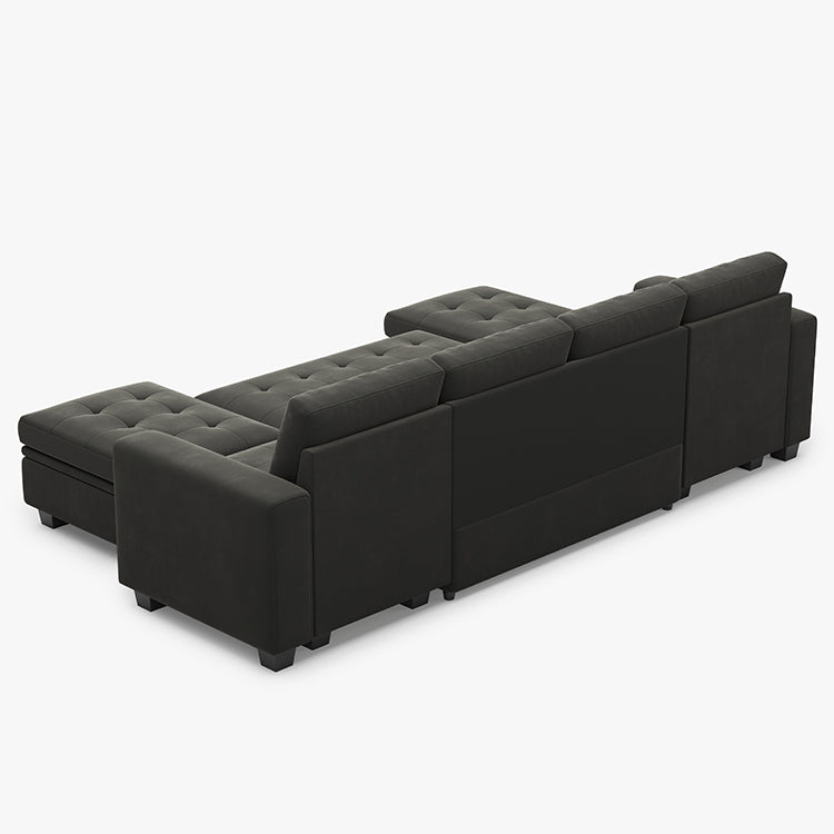 Belffin 6 Seats Modular Velvet Tufted Pull-out Sofa With Storage Ottoman
