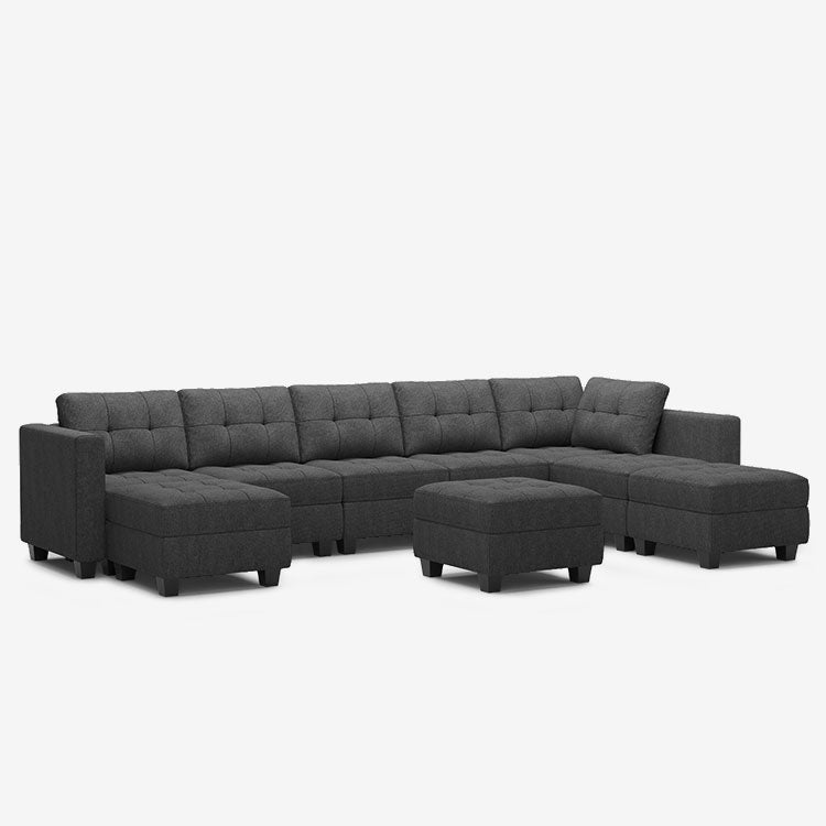 Belffin 8 Seats + 8 Sides Modular Weave Sofa with Storage Seat and Ottoman