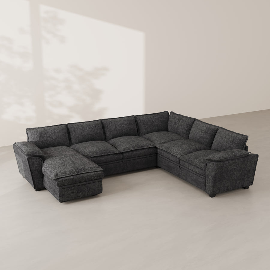 Graphite-Grey-/-Chenille-6-Seat-U-Shaped-Sectional-with-Reversible-Chaise