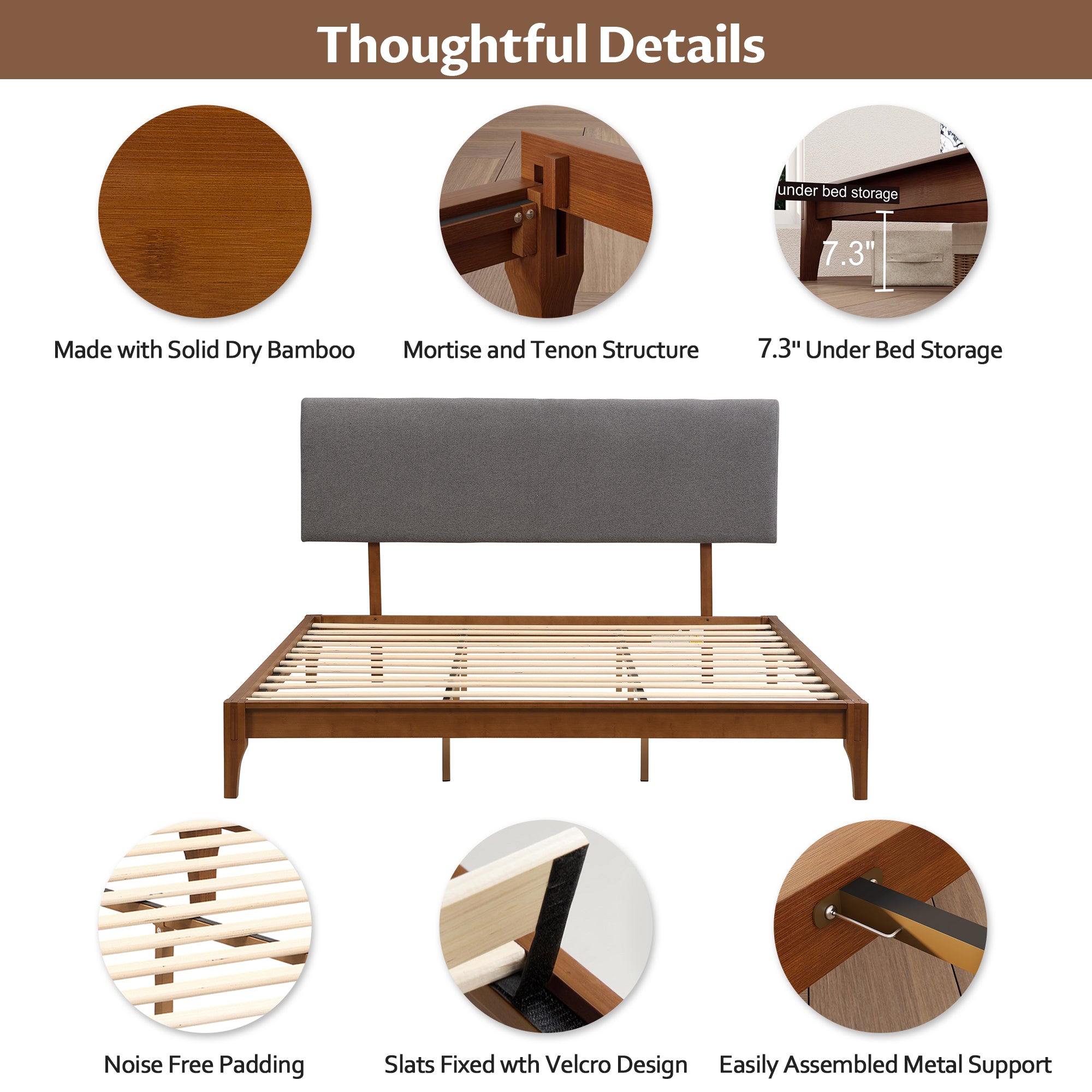 Solid Dry Bamboo Wood Bed - King