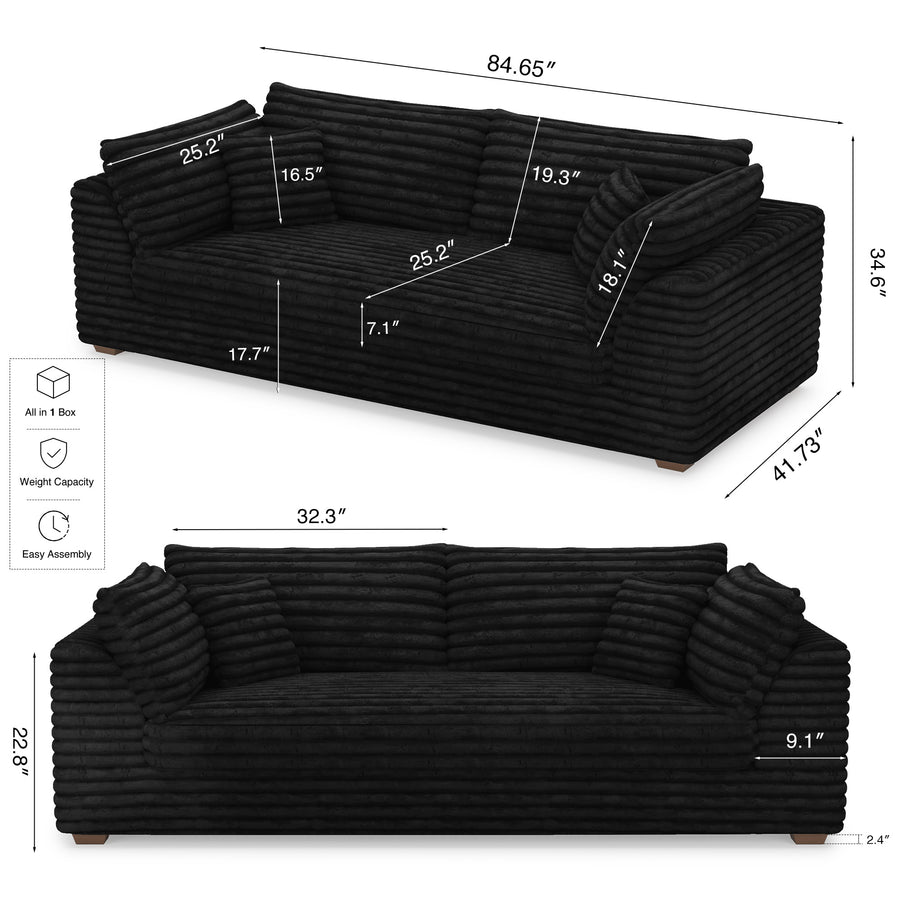 Piano-Black-/-Faux-Rabbit-Fur-Corduroy-Loveseat