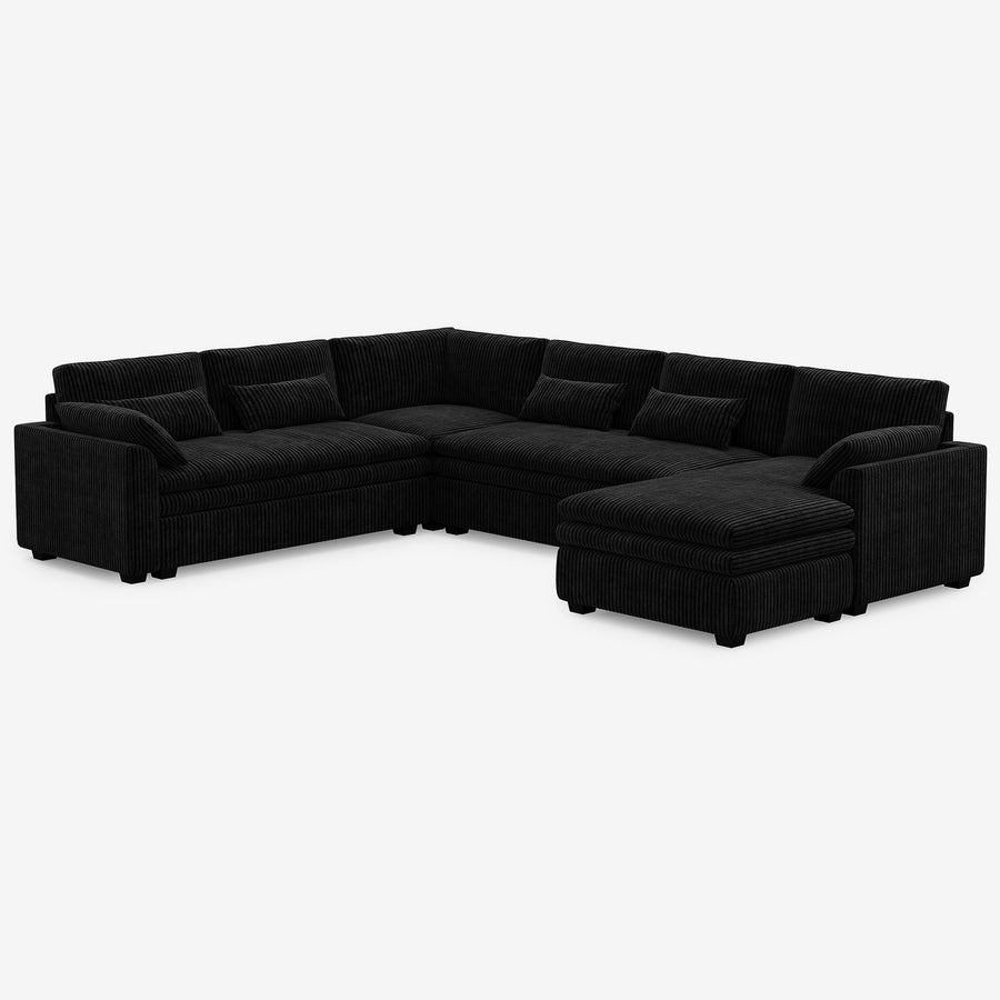 Obsidian-Black-/-Corduroy-6-Seat-L-Shaped-Right-Chaise-Sectional