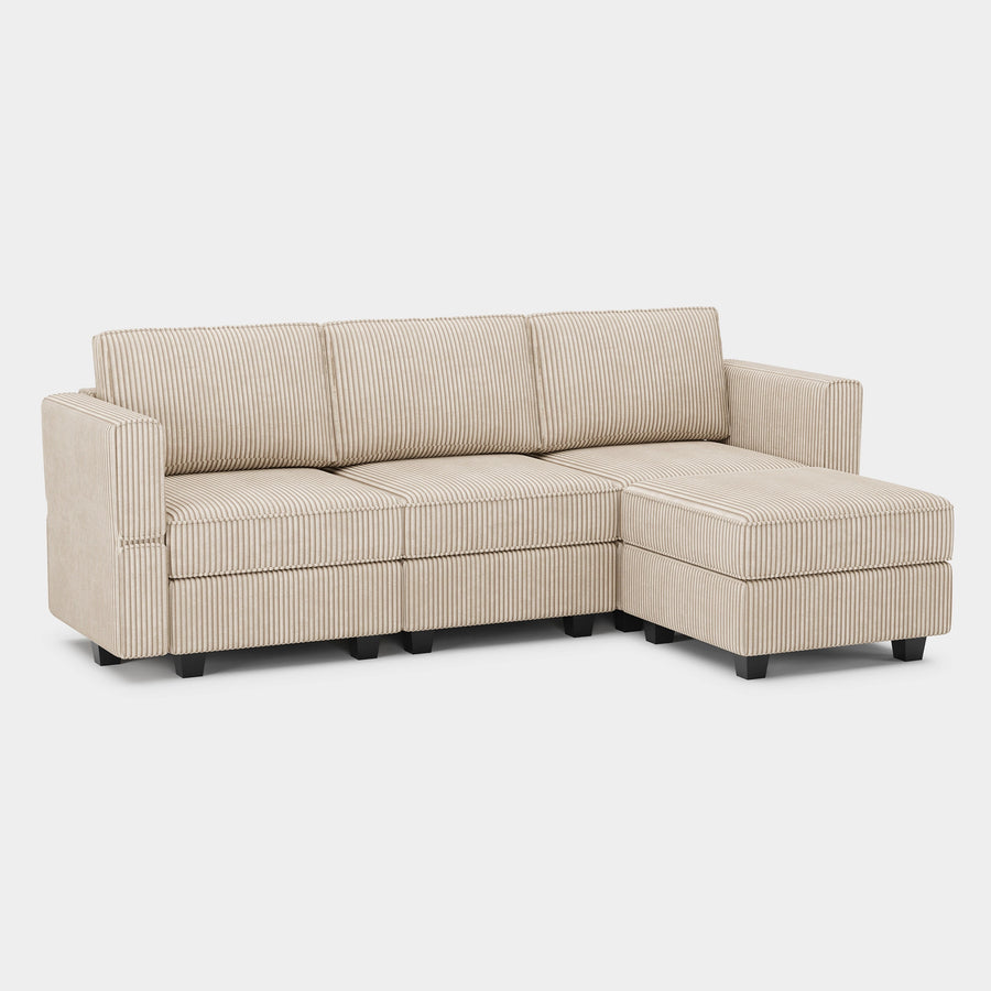 Ivory-Beige-/-Corduroy-4-Seat-L-Shaped-Sectional