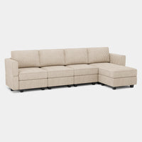 Ivory-Beige-/-Corduroy-5-Seat-L-Shaped-Sectional