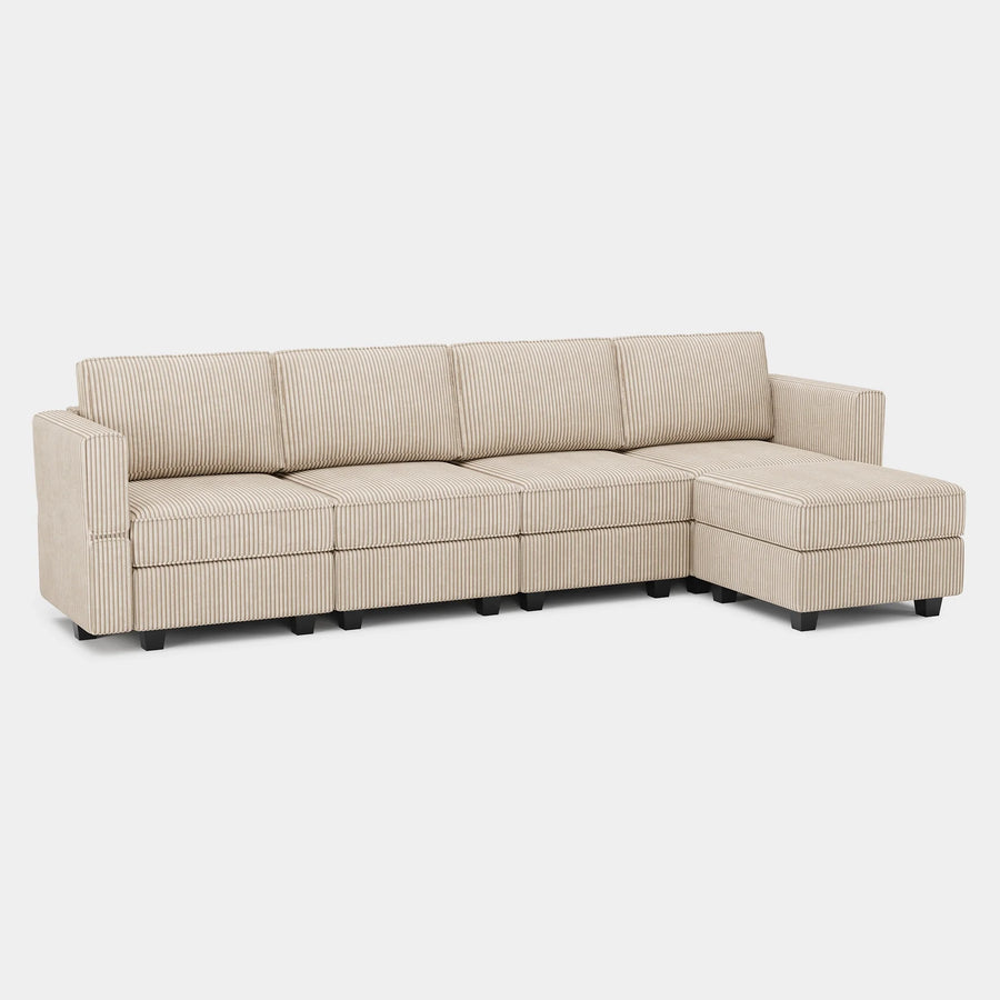 Ivory-Beige-/-Corduroy-5-Seat-L-Shaped-Sectional