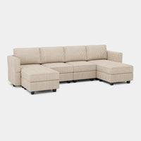Ivory-Beige-/-Corduroy-6-Seat-U-Shaped-Open-Sectional