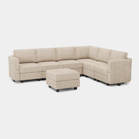 Ivory-Beige-/-Corduroy-7-Seat-L-Shaped-Sectional