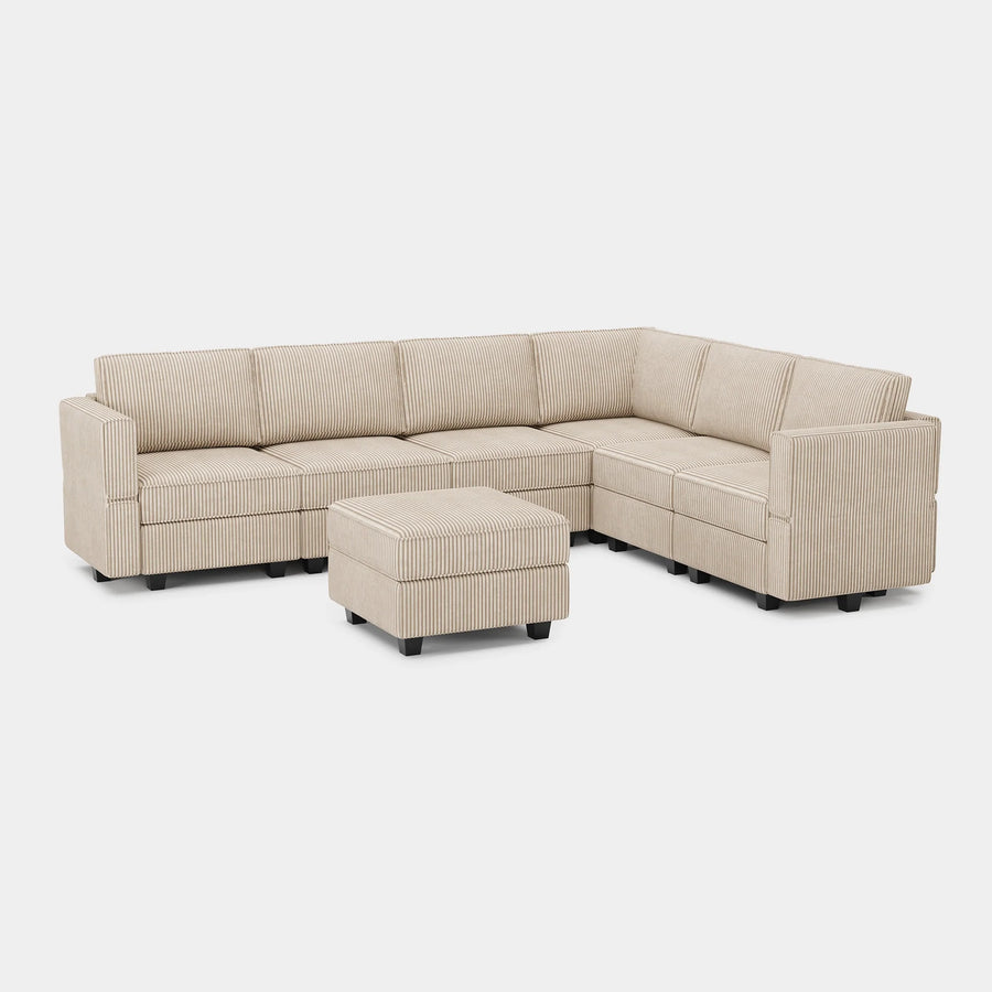 Ivory-Beige-/-Corduroy-7-Seat-L-Shaped-Sectional