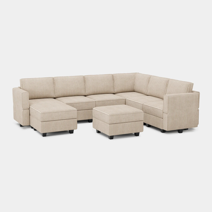 Ivory-Beige-/-Corduroy-8-Seat-U-Shaped-Sectional
