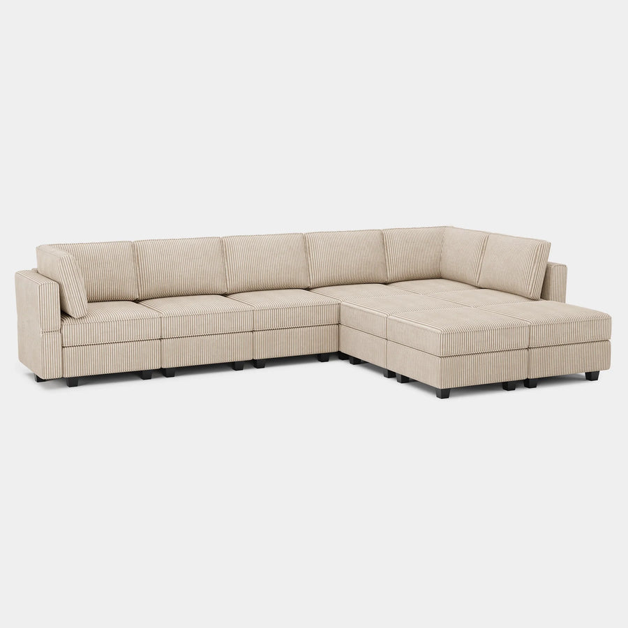 Ivory-Beige-/-Corduroy-9-Seat-L-Shaped-Sectional