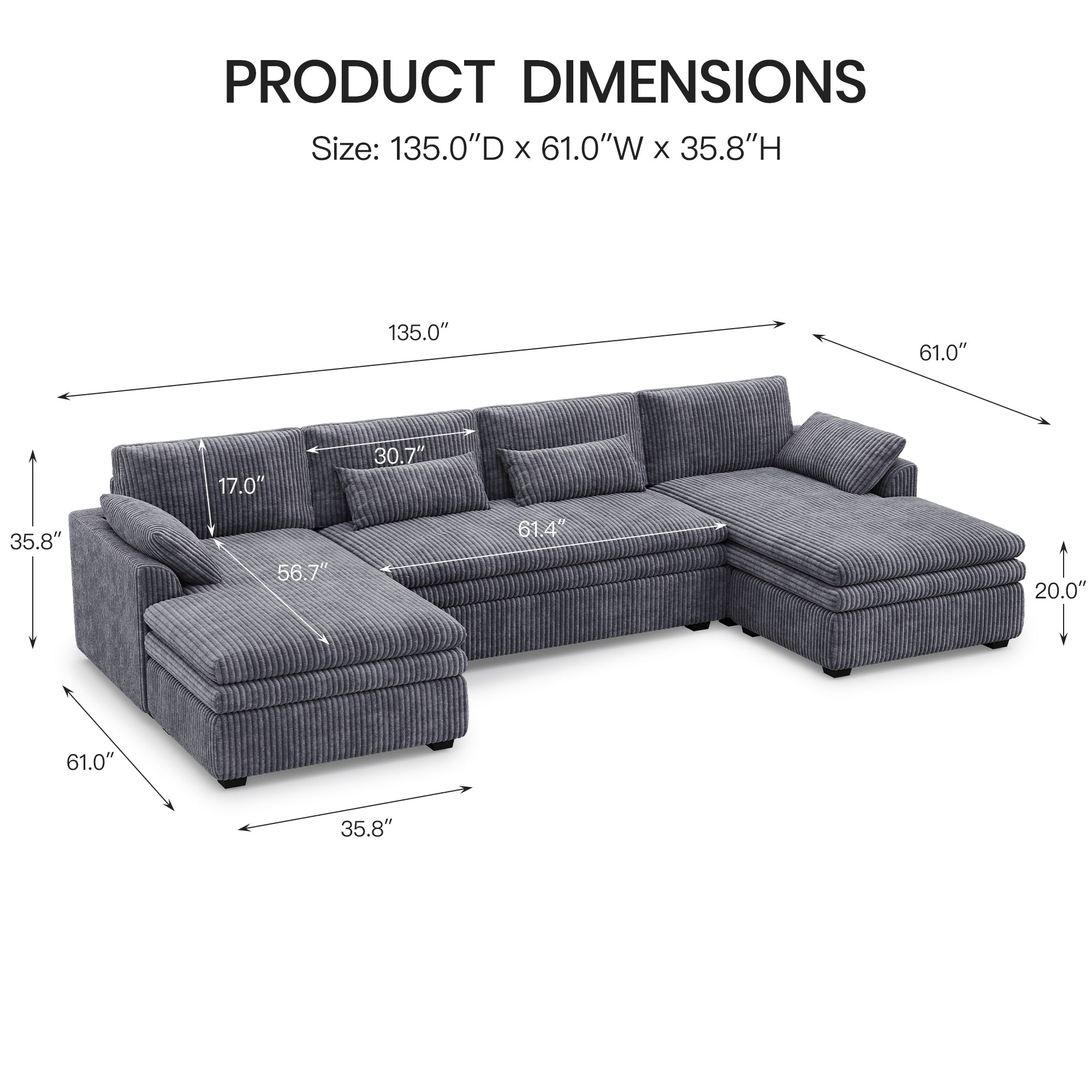 Vayla Oversized Cloud 4 Seats Sofa with Double Chaise