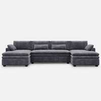 Pewter-Grey-/-Corduroy-4-Seat-U-Shaped-Double-Chaise-Sectional