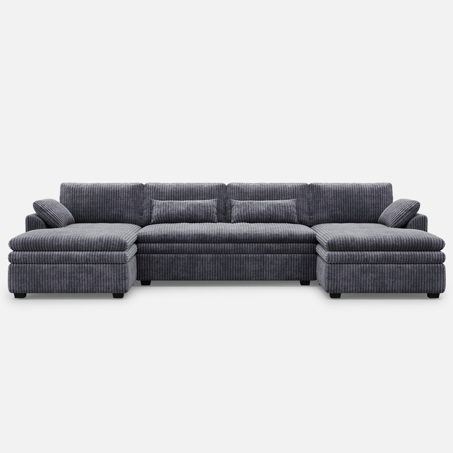 Pewter-Grey-/-Corduroy-4-Seat-U-Shaped-Double-Chaise-Sectional