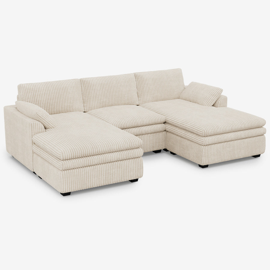 Ivory-Beige-/-Corduroy-3-Seat-U-Shaped-Double-Chaise-Sectional