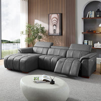 Corporate-Gray-/-Genuine-Leather-3-Seat-Left-Chaise-Sectional