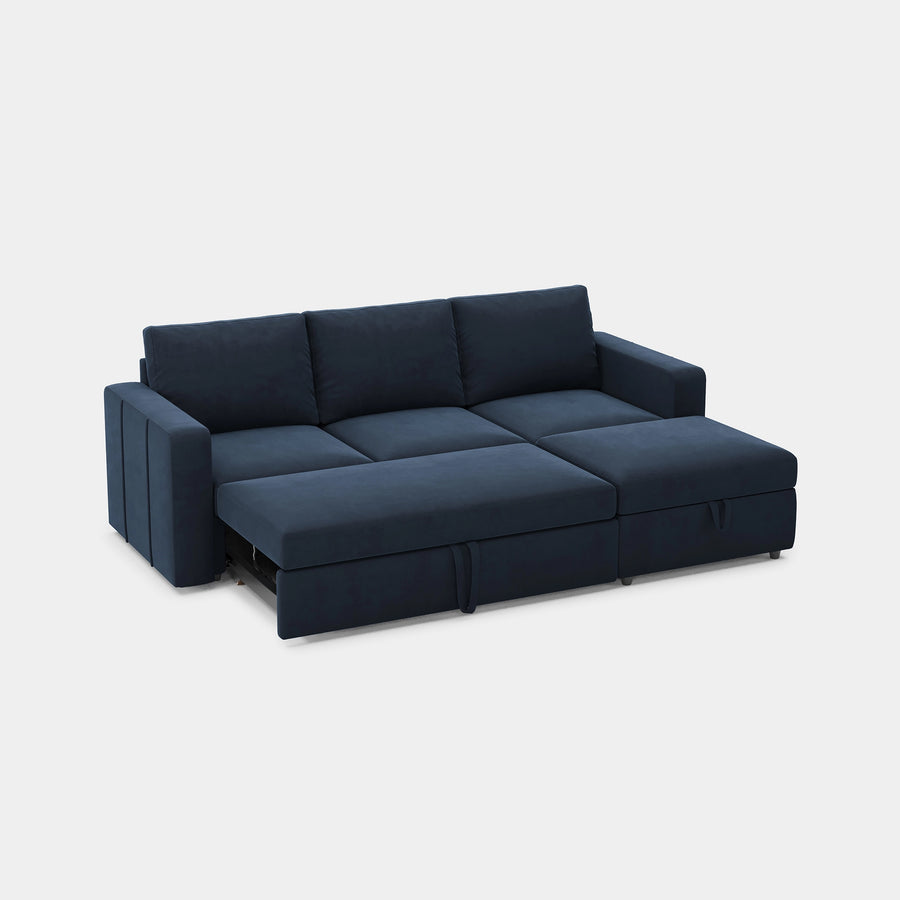 Navy-Blue-/-Velvet-4-Seat-L-Shaped-Pullout-Sectional