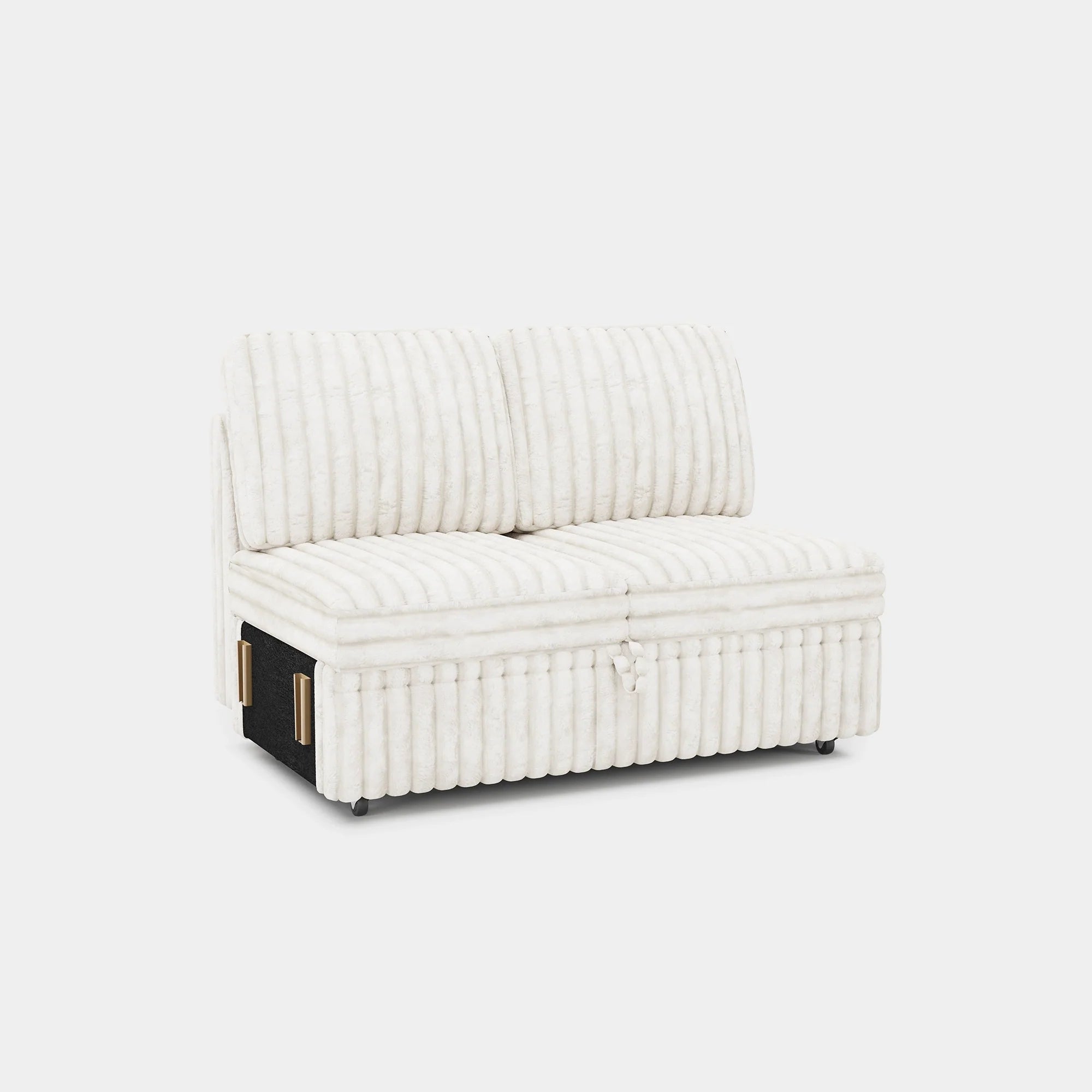 White-Beige-/-Faux-Rabbit-Fur-Corduroy-G-Pullout-Bed