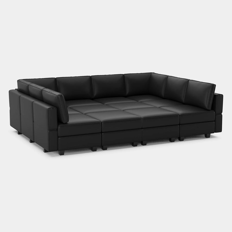 Sand-Black-/-Faux-Leather-12-Seat-Pit-Sectional