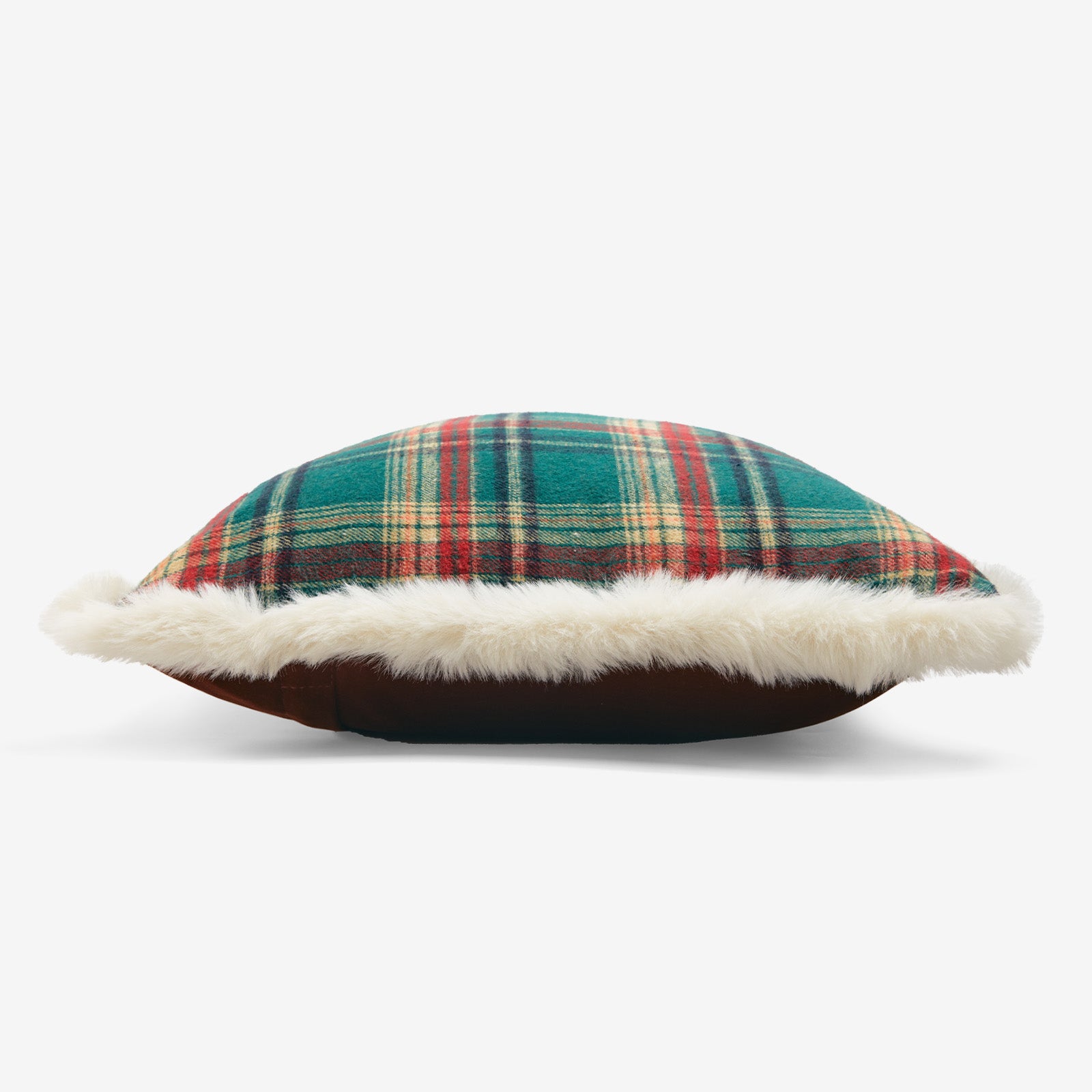 Belffin Festive Fluffy Trim Plaid Pillow - Set of 2