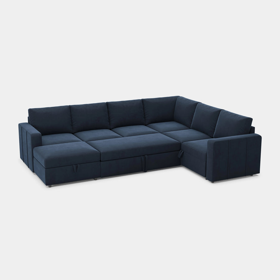 Navy-Blue-/-Velvet-7-Seat-U-Shaped-Pullout-Sectional