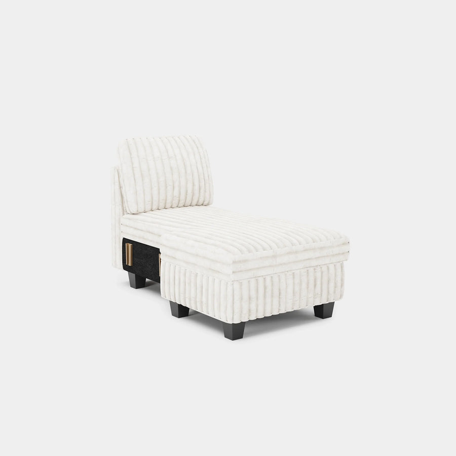White-Beige-/-Faux-Rabbit-Fur-Corduroy-Module-Armless-Left-Chaise
