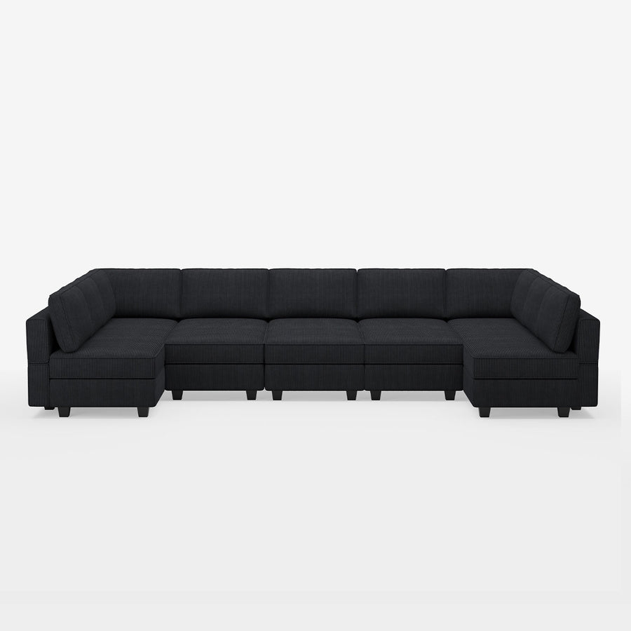 Obsidian-Black-/-Corduroy-12-Seat-U-Shaped-Pit-Sectional
