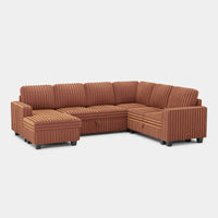 Caramel-Brown-/-Faux-Rabbit-Fur-Corduroy-6-Seat-U-Shaped-Left-Chaise-Pullout-Sectional