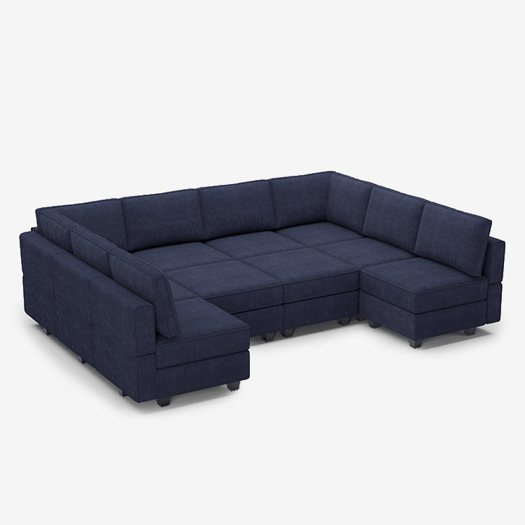 Belffin 10 Seats + 10 Sides Modular Wide Corduroy Sleeper Sofa with Storage Seat