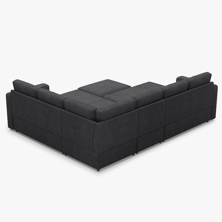 Belffin 6 Seats Modular Chenille Pull-out Sofa with Storage Ottoman