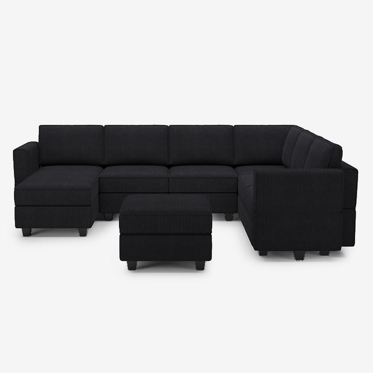 Belffin 7 Seats + 9 Sides Modular Wide Corduroy Sofa with Storage Ottoman