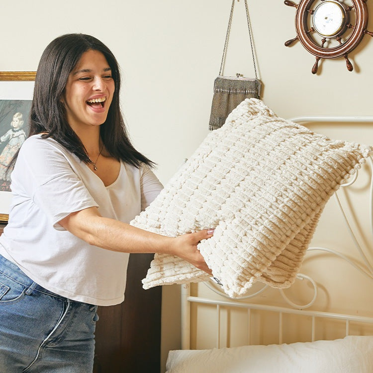 Belffin Ivory White Corduroy Throw Pillow Set of 2