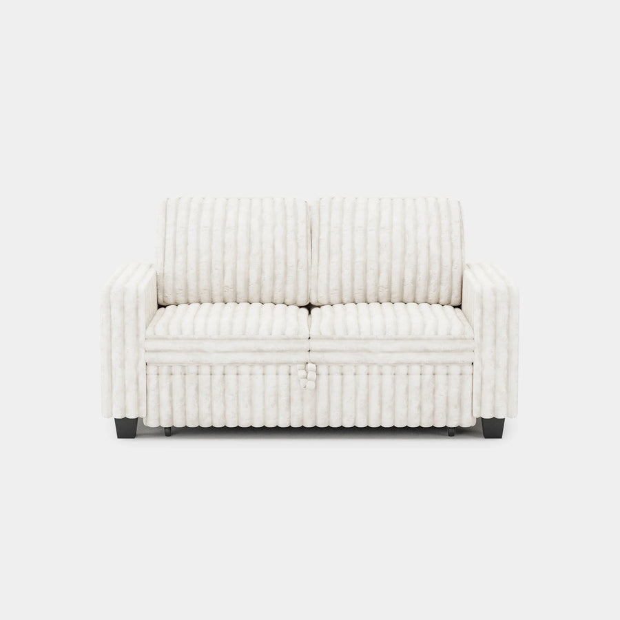 White-Beige-/-Faux-Rabbit-Fur-Corduroy-Pullout-Loveseat
