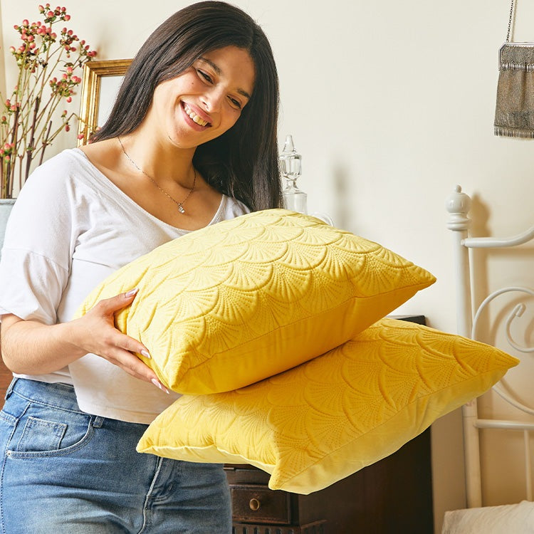 Belffin Chenille Set of 2 Yellow Throw Pillow